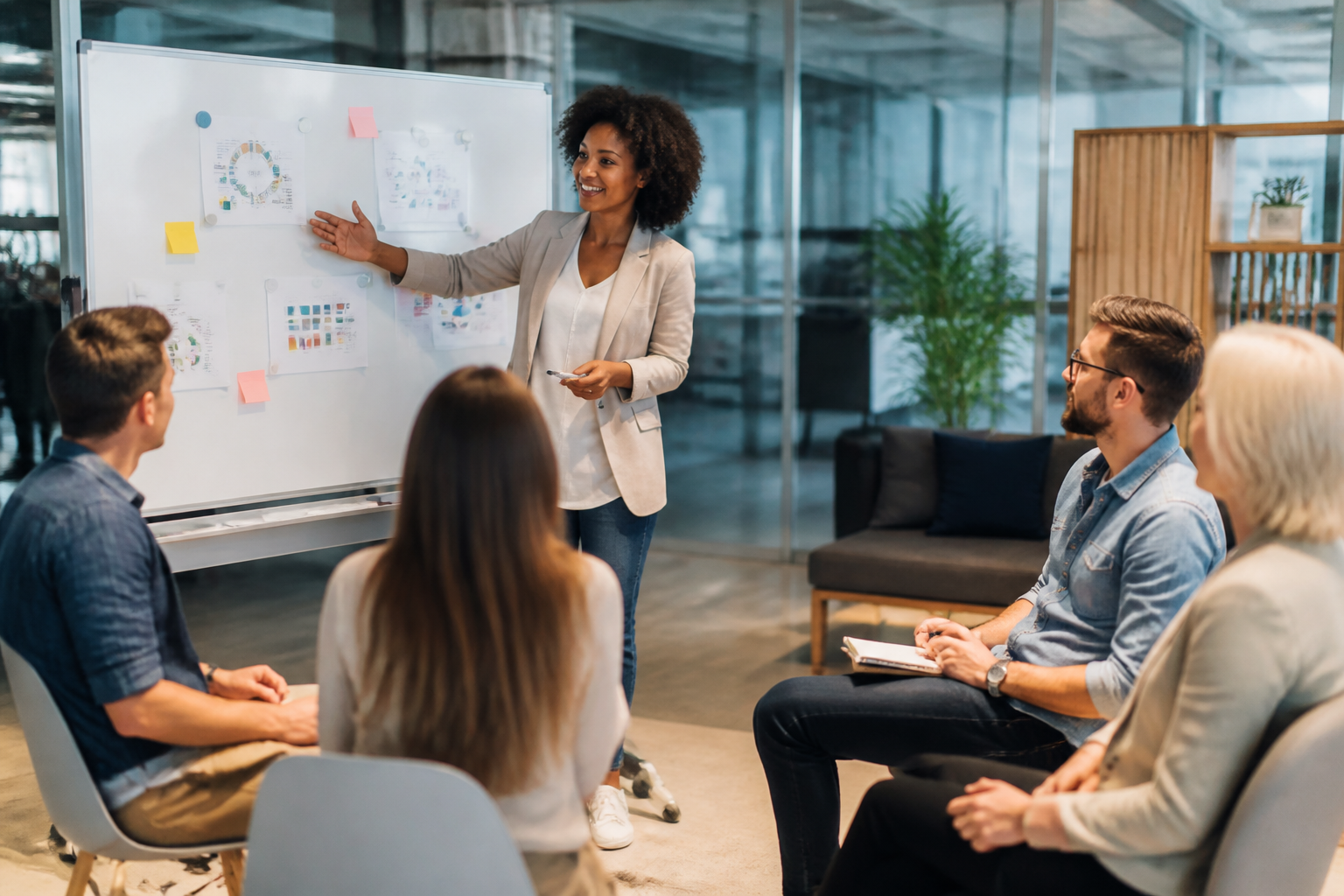Session de formation professionnelle animée en groupe