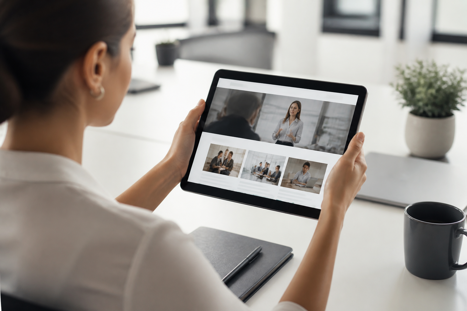Consultation d'une formation certifiée sur une tablette en environnement de bureau
