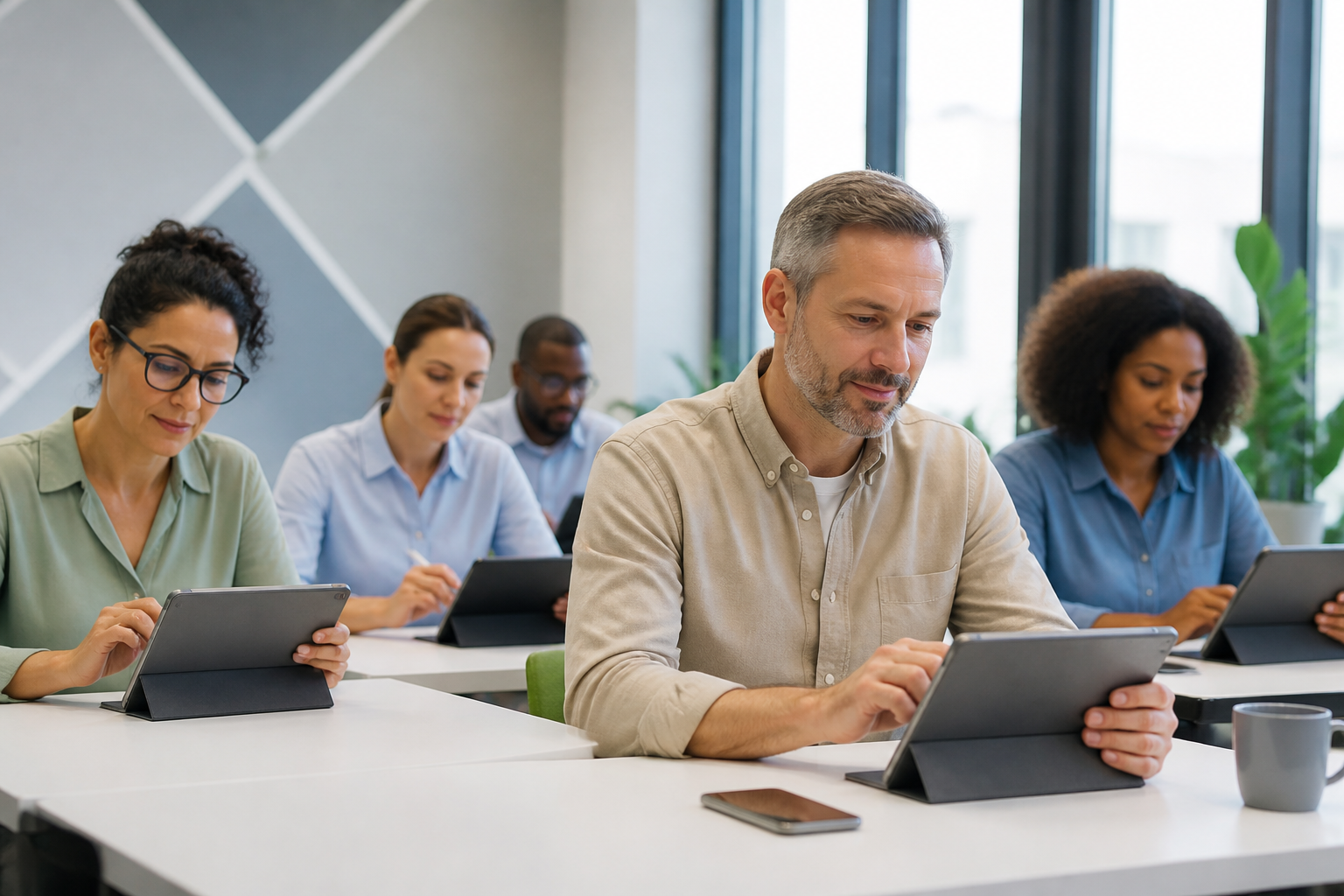 Atelier de formation professionnelle avec utilisation de tablettes numériques