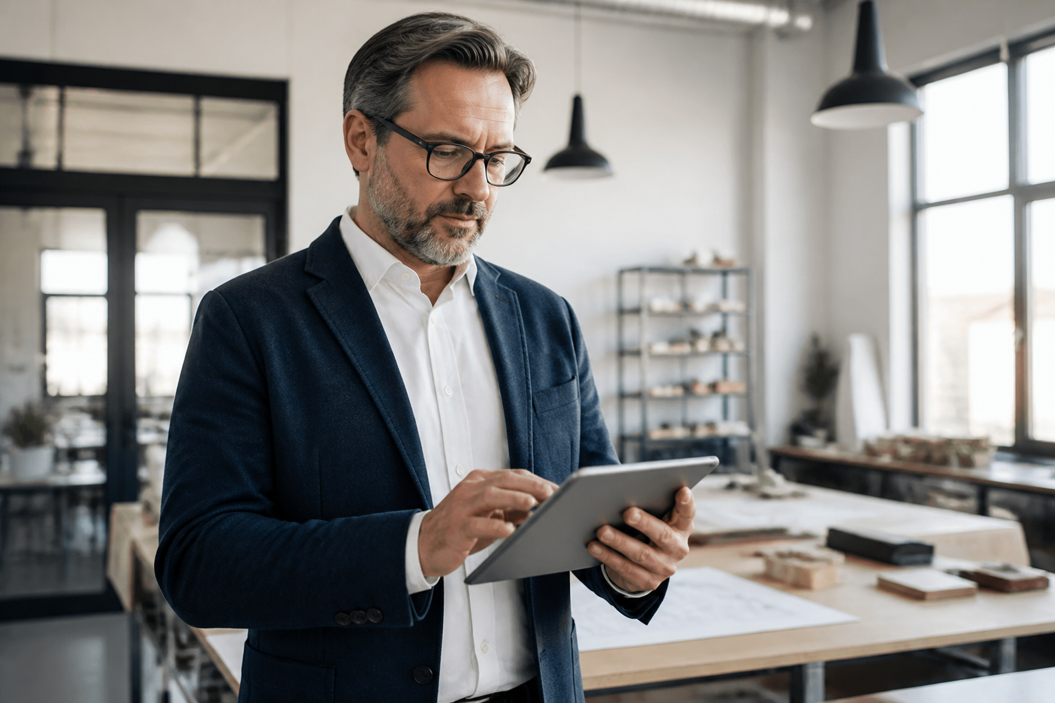 Manager consultant un dossier d'évaluation professionnelle sur tablette