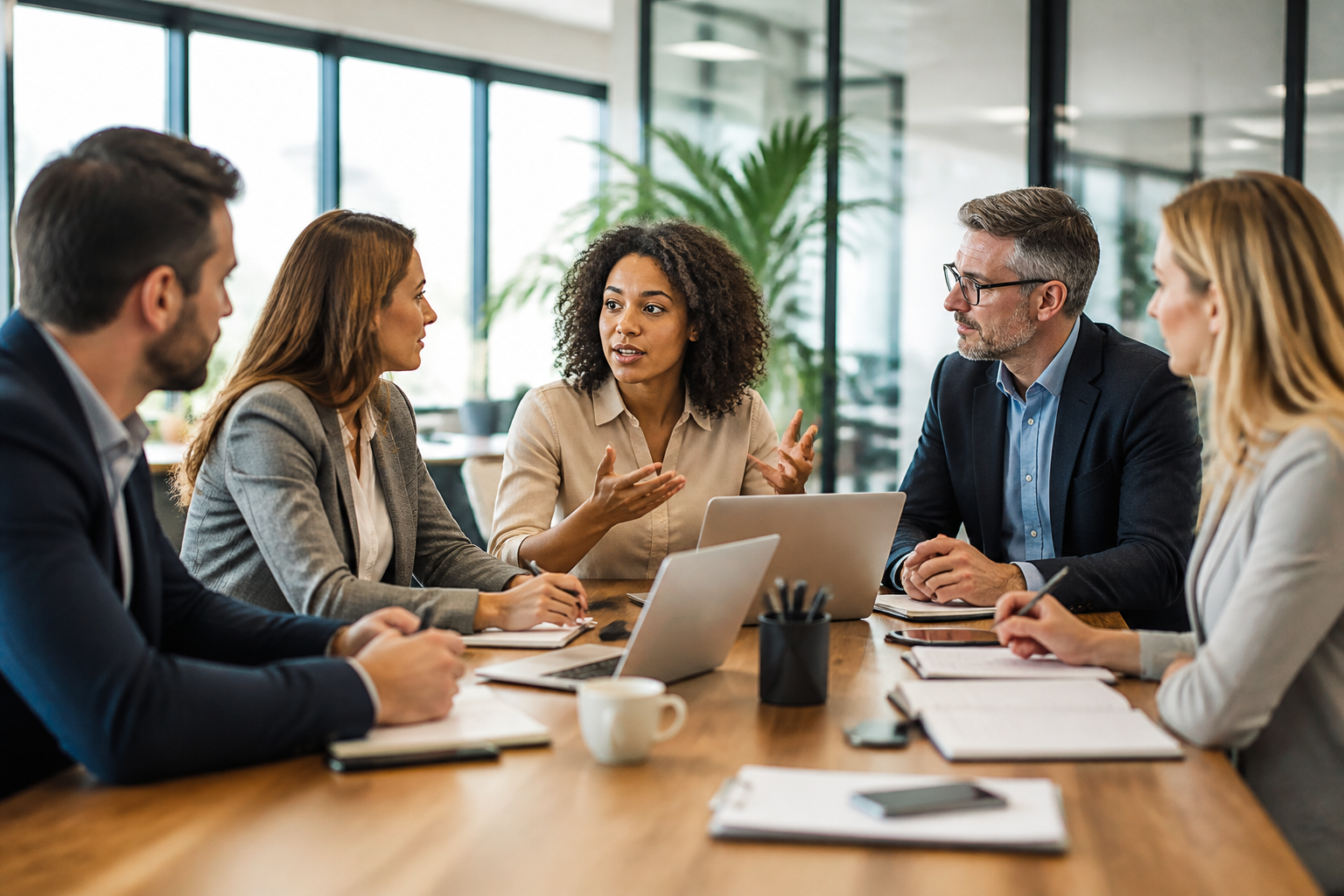 Managers en réunion de travail pour analyser compétences et formations