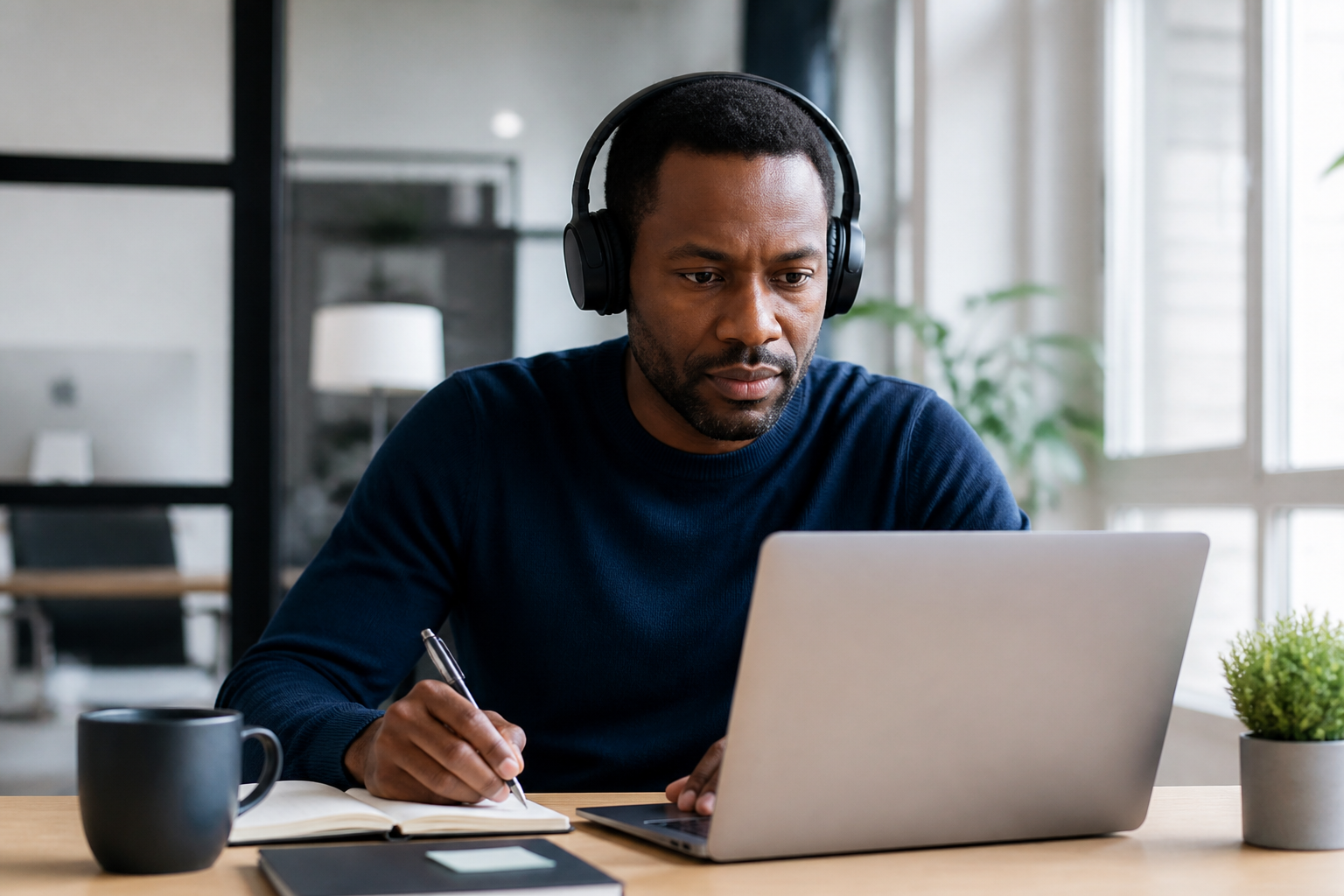 Apprenant en formation continue universitaire à distance sur ordinateur portable