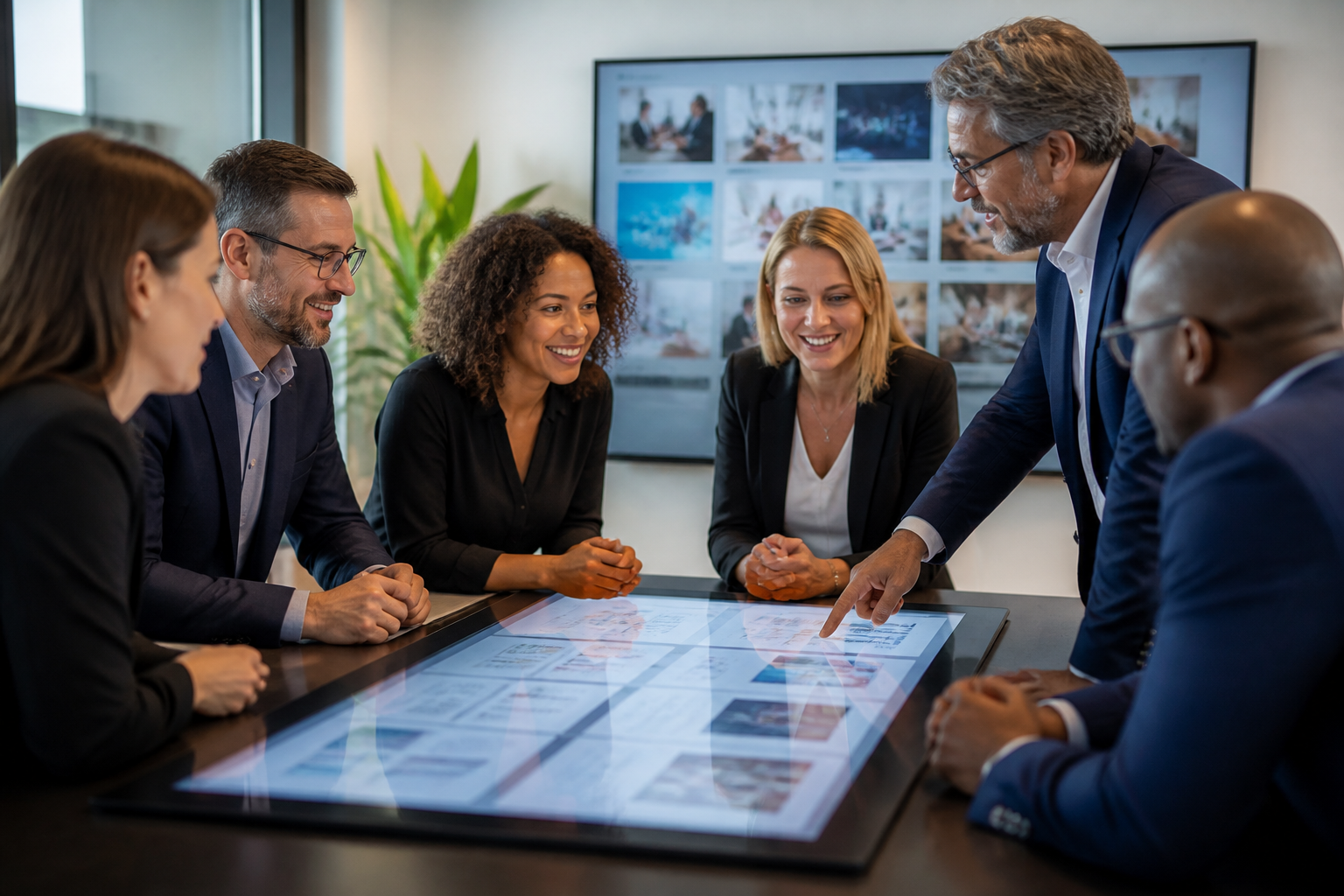Réunion de managers et responsables RH consultant un programme de formation en salle de réunion