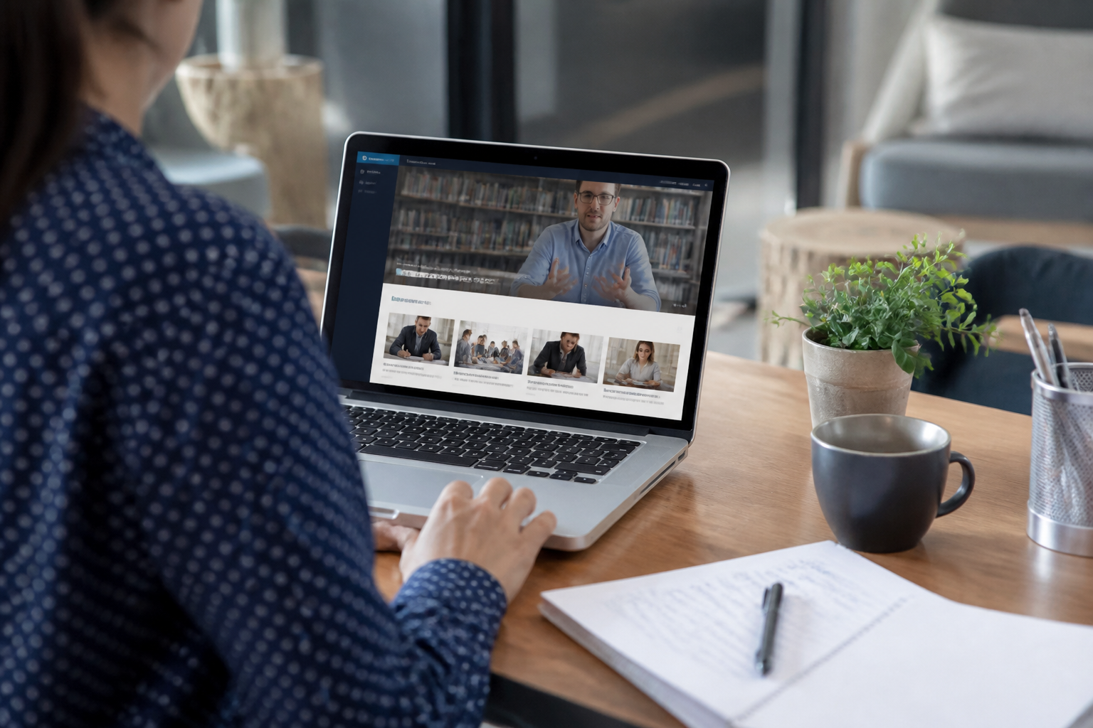 Personne consultant une plateforme de formation professionnelle sur un ordinateur portable