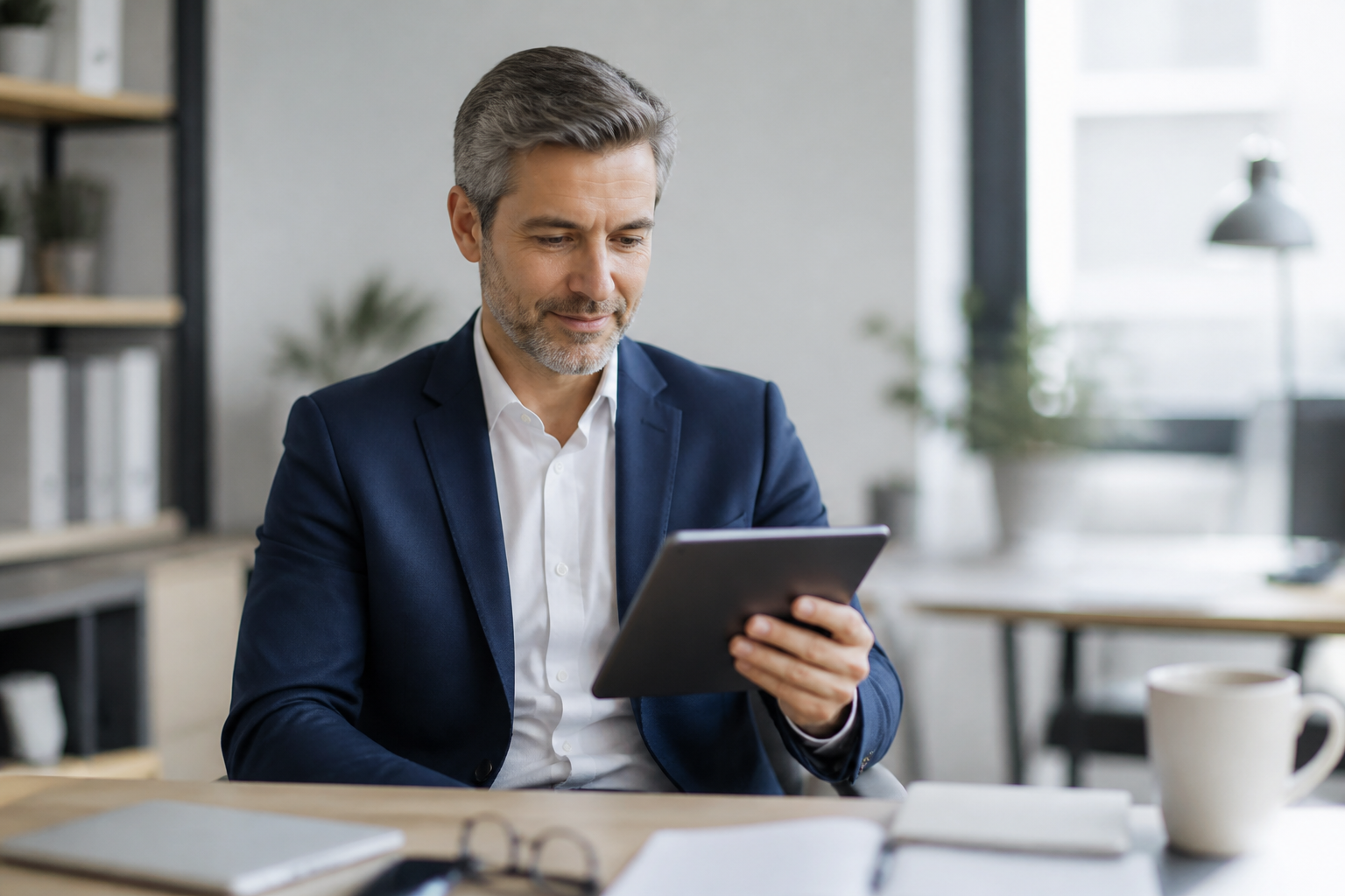 Manager consultant une formation digitale sur une tablette