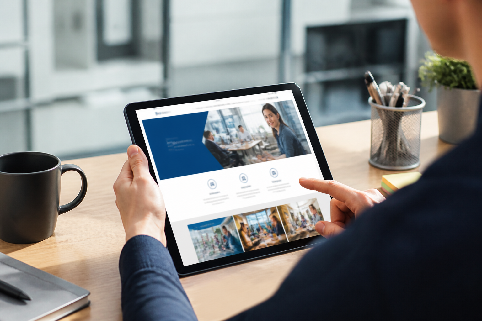 Consultation du site officiel de formation professionnelle sur une tablette en bureau