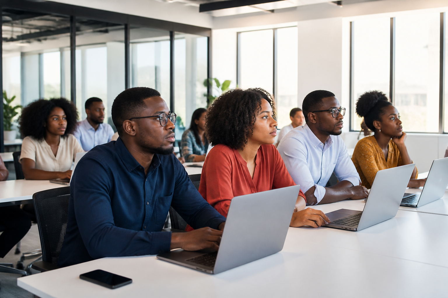 Participants en formation digitale dans un atelier de compétences numériques