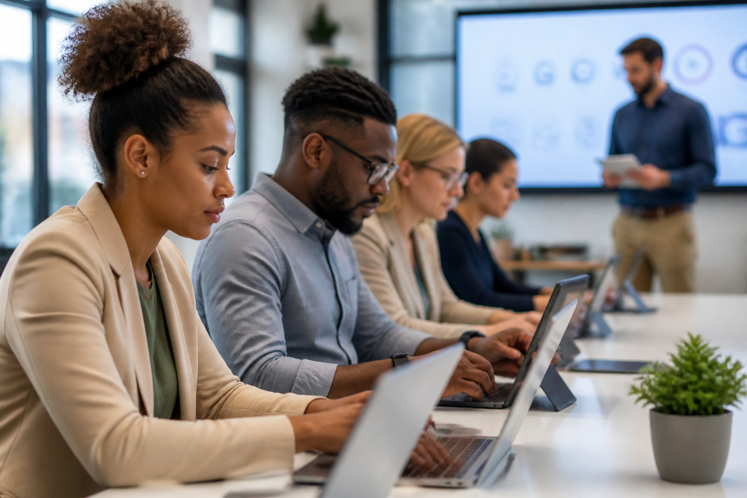 Atelier de formation digitale avec des salariés en situation d'apprentissage
