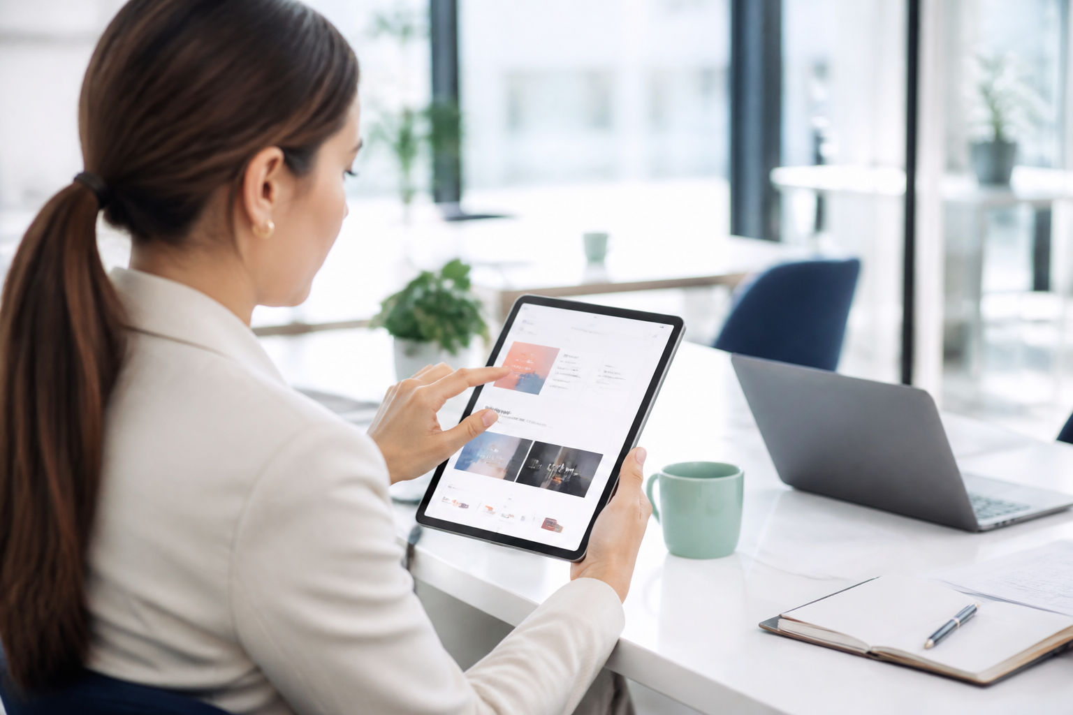 Consultation du compte CPF sur tablette dans un environnement de bureau