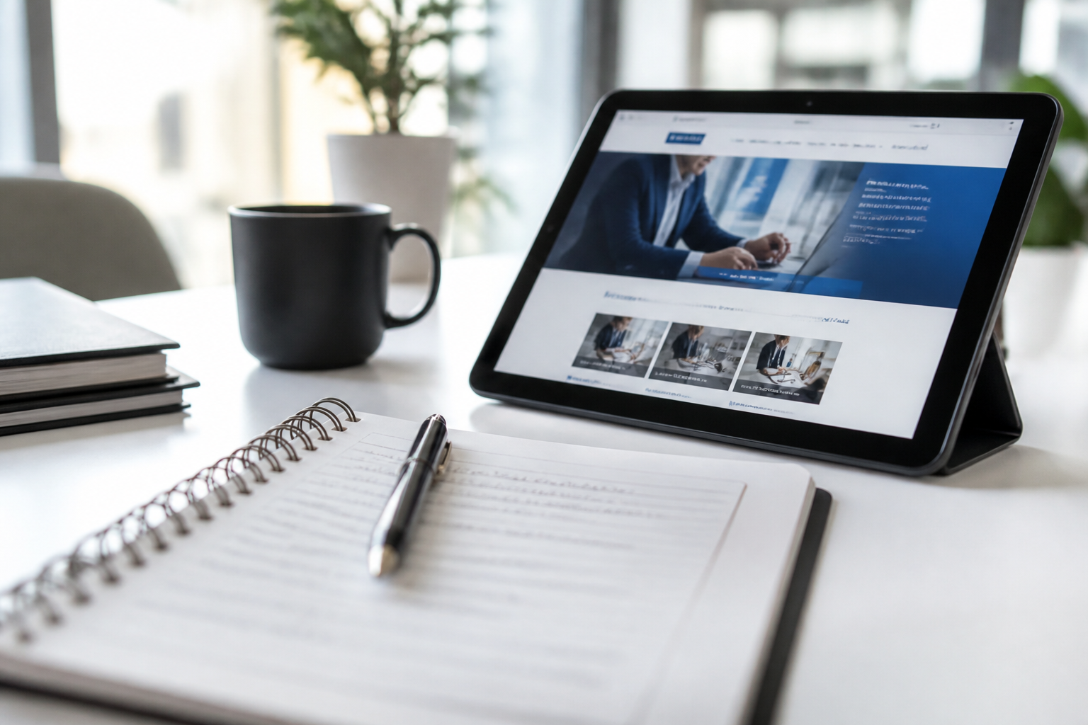 Carnet de notes ouvert et tablette montrant une page officielle de certifications professionnelles dans un bureau moderne