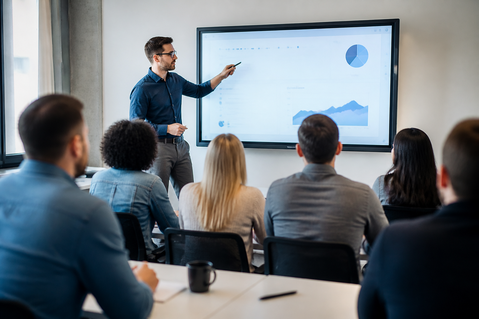 Atelier de formation continue universitaire avec un formateur et des participants adultes