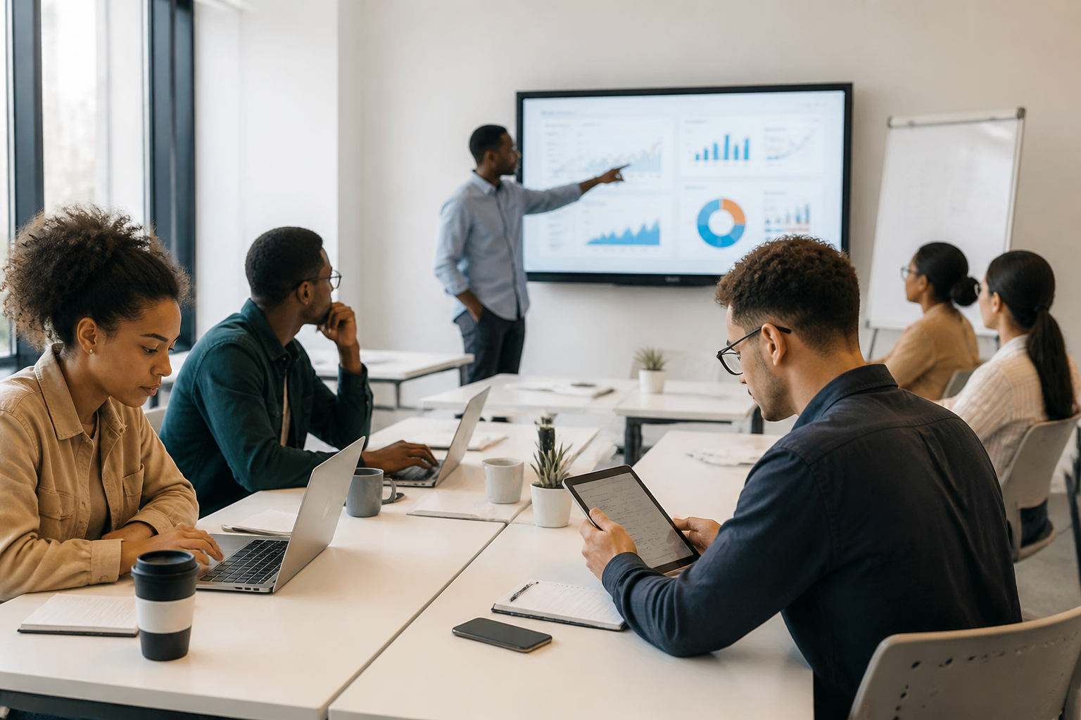 Atelier de formation digitale en entreprise avec outils numériques