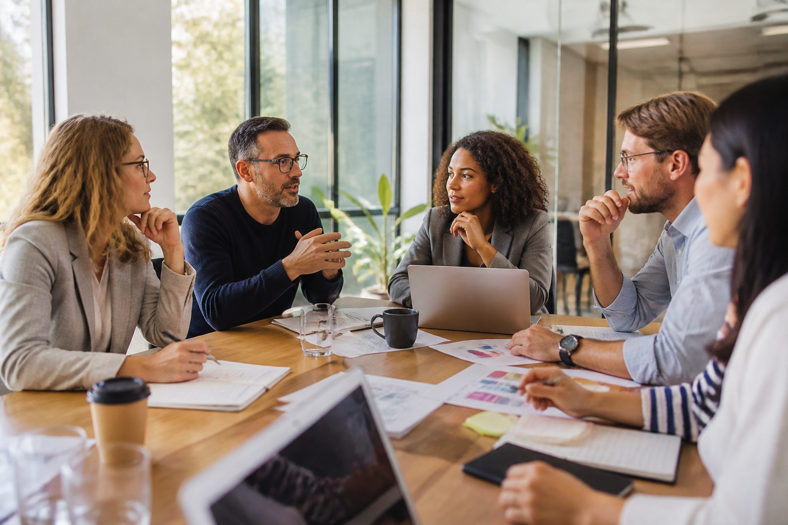 Réunion entre managers et responsables RH discutant d'un projet de formation