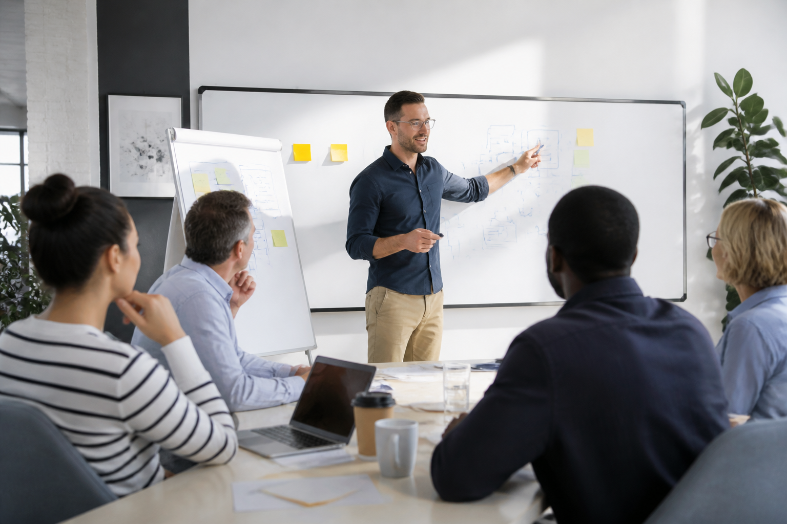 Atelier de formation professionnelle avec formateur et apprenants