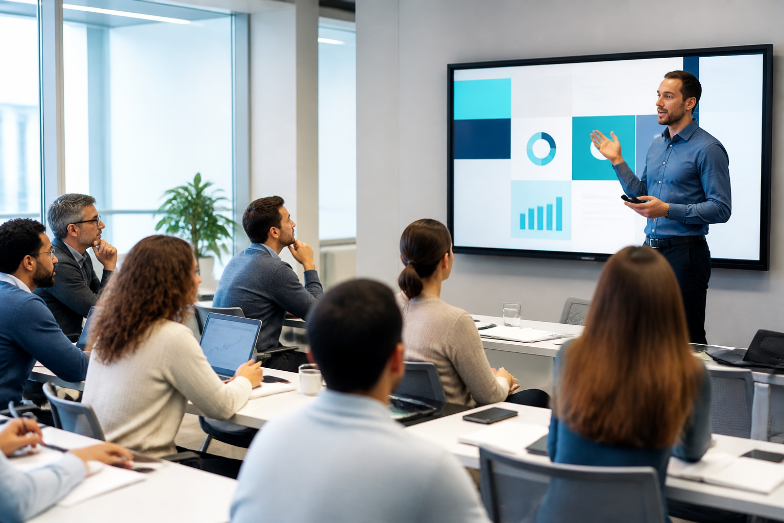 Personnes en formation lors d'une réunion professionnelle dans un centre de formation