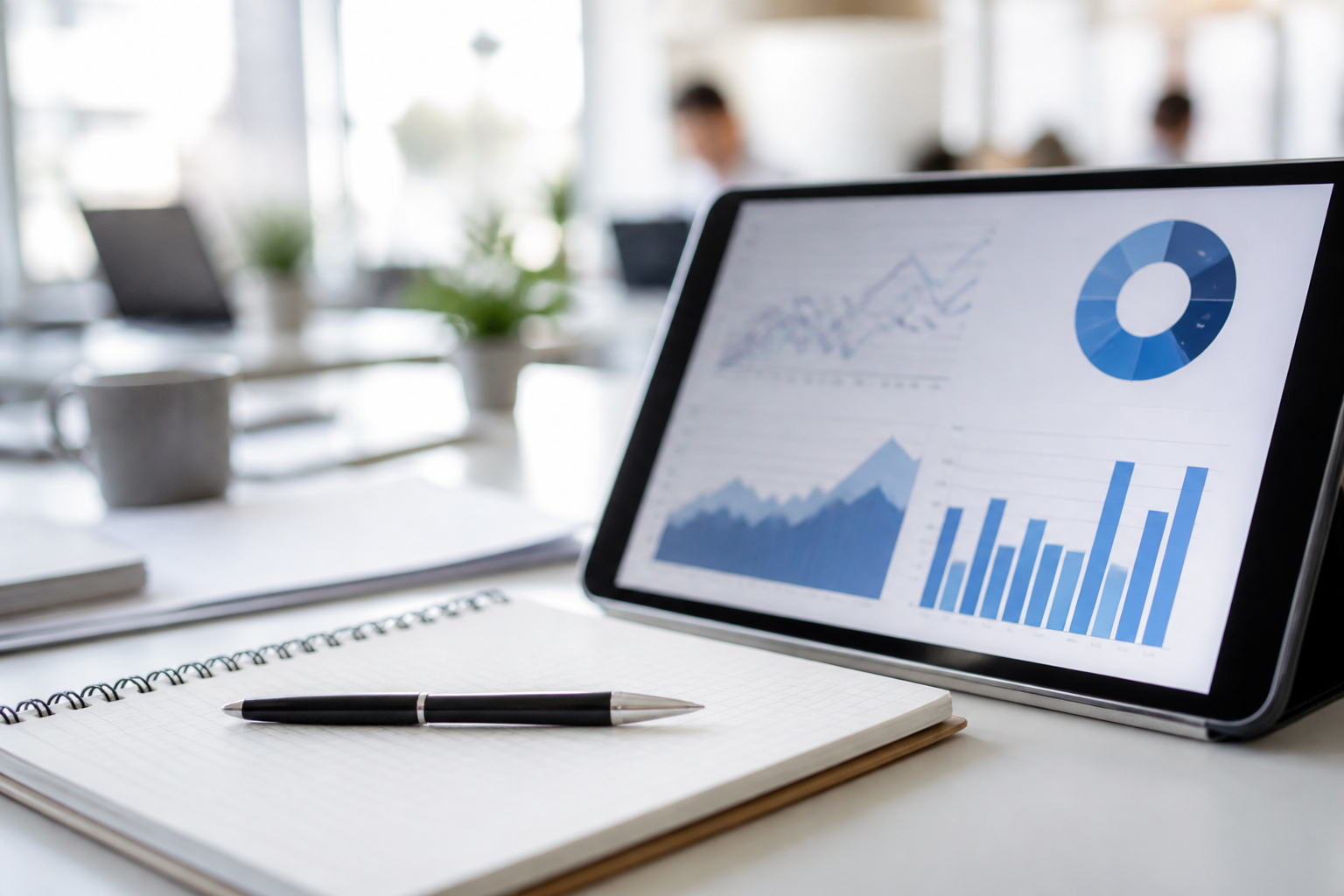 Carnet de notes et tablette en environnement de travail professionnel